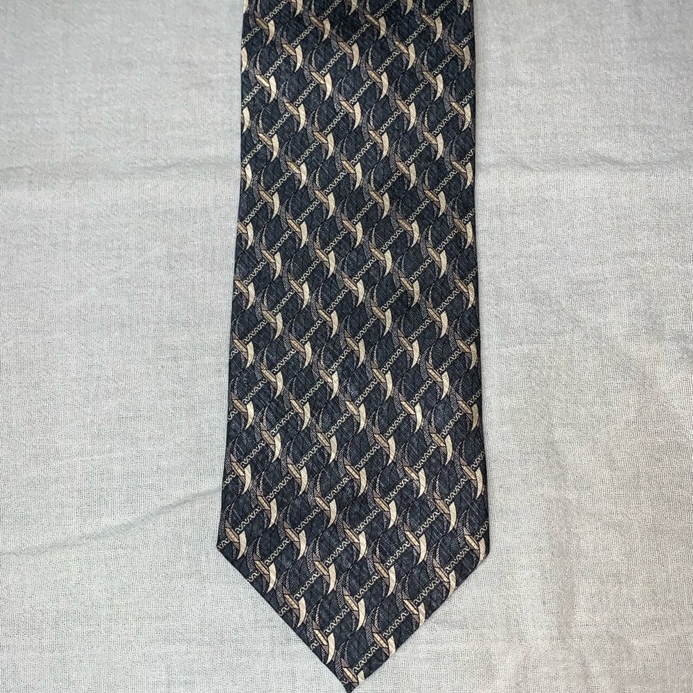 Vintage 90s Blue and Silver 100% Silk Abstract Print Men's Tie